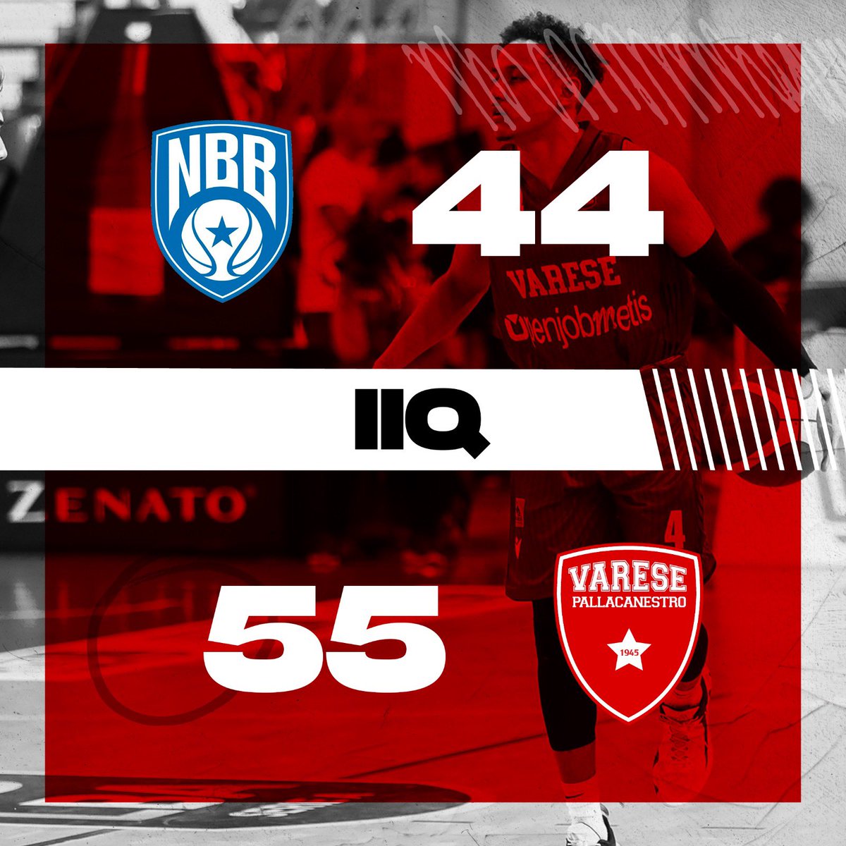 PallVarese's tweet photo. Ottima seconda frazione biancorossa! Andiamo negli spogliatoi sul ➕1️⃣1️⃣
#BriVar #NoiSiamoVarese https://t.co/YnDOzn4o4a