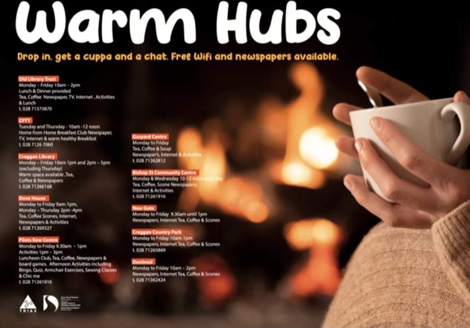 👉Wee reminder our warm hub opens tomorrow from 10am - 1pm & runs every day this week 

☕🫖Enjoy free tea & scones, newspapers & free wifi every day from Monday 9th January - Friday 13th January 
#CommunityFridge #community #warmspaces #cosy #winter