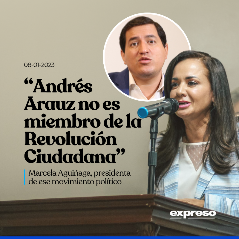 Expresoec's tweet photo. La presidenta del movimiento Revolución Ciudadana, Marcela Aguiñaga, descartó que Andrés Arauz continúe militando con ellos. Indicó que el excandidato presidencial ha brindado opiniones que "no debieron haber trascendido hacia afuera".