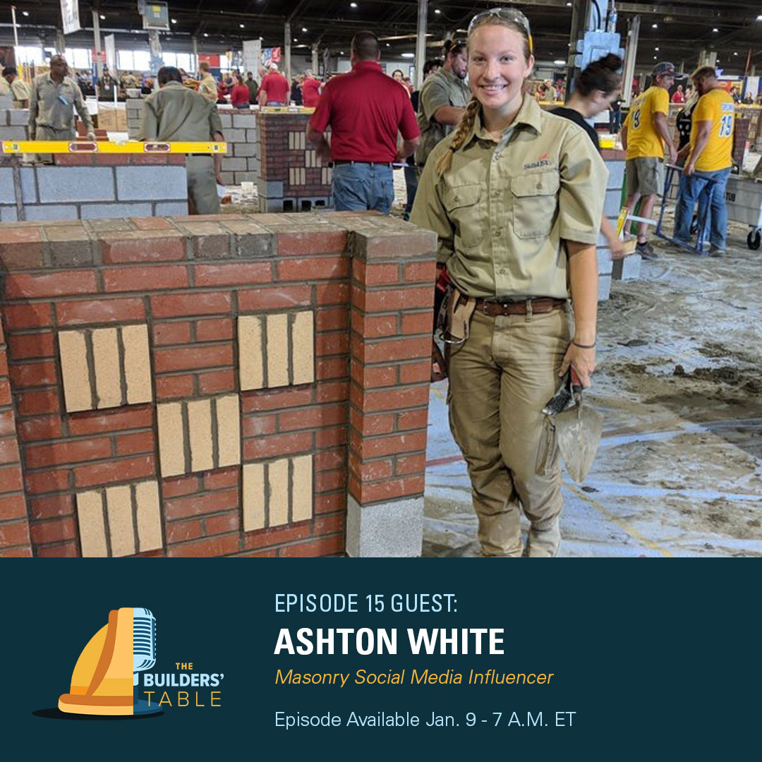 Ashton White, two-time SkillsUSA Masonry National Champion and social media influencer, joins The Builders' Table Podcast to talk about how she got involved with <a href="/SkillsUSA/">SkillsUSA</a> and the work she's doing to promote the skilled trades. 

Episode 15 premieres tomorrow! <a href="/thatmasonrygirl/">Ashton White</a>