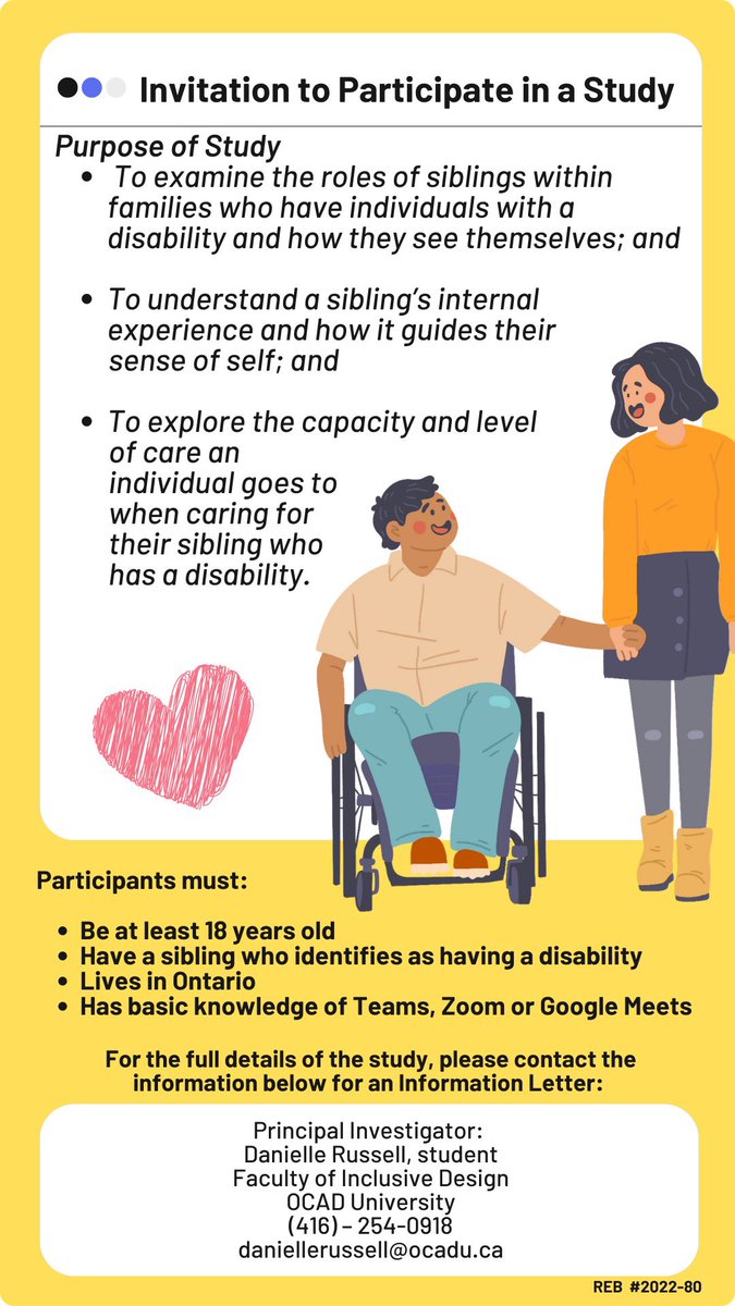 Conducting a study on individuals with siblings who have disabilities. If anyone is at all interested. Please feel free to reach out and contact me. #disabilityresearch #ontario #Siblings