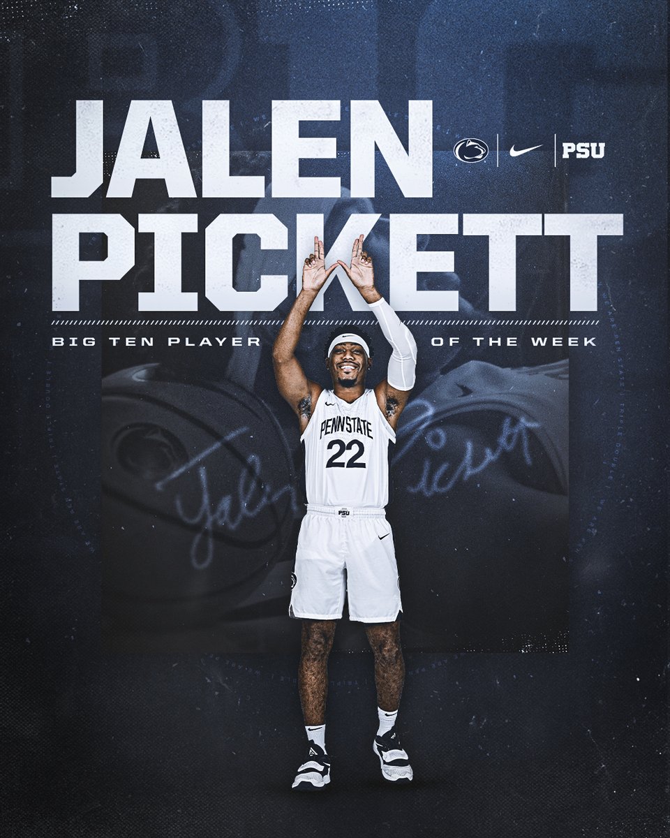 PennStateMBB's tweet photo. .@JalenPickett7 🤝 𝐁𝐈𝐆 𝐓𝐄𝐍 𝐏𝐋𝐀𝐘𝐄𝐑 𝐎𝐅 𝐓𝐇𝐄 𝐖𝐄𝐄𝐊
🔗: https://t.co/V5D8r5vh5P
#WeAre https://t.co/a3k3IutJyh