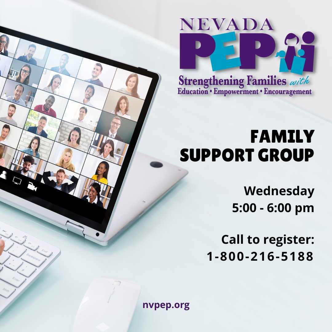 <a href="/NevadaPEP/">Nevada PEP</a> Family Support Group
📅Wednesday, December 28th
🕑5:00pm-6:00pm
📞Call to register 1-800-216-5188

👉#Parents get together, support each other &amp; learn new information
#Nevada #Vegas #Reno <a href="/nevadapta/">NevadaPTA</a> @NevadaReady <a href="/WashoeSchools/">Washoe Schools</a> #ClarkCountySchools #NVDHHS