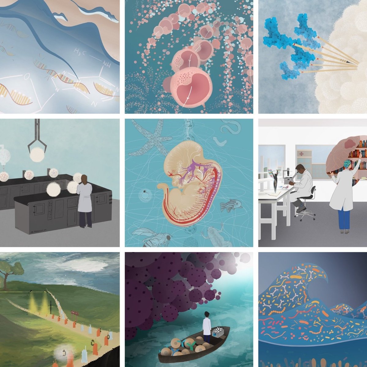 2022 wrap-up! 
Thanks to everyone who told me about their work and trusted me to illustrate it. It's such an exciting part of this work: learning something new and coming up with a concept to explore it! Thank you!
#2022InReview #ScienceTwitter