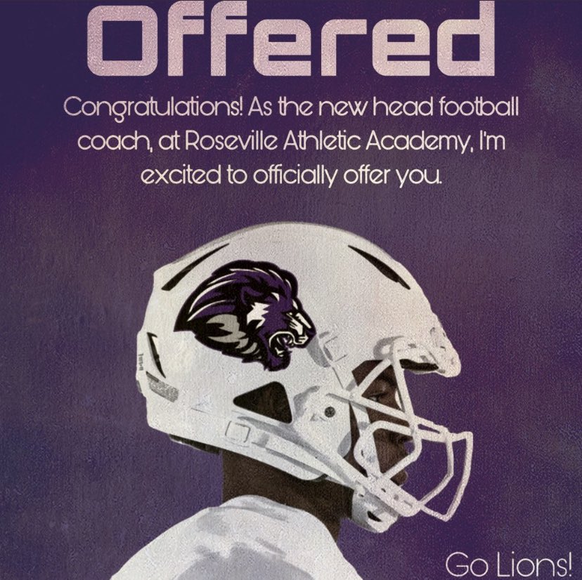 garygodumb's tweet photo. Blessed To Earn My 18th Offer From Roseville Athletic Academy🟣⚫️!! @Rosevillelions1  #GTG https://t.co/QD7dL42NDu