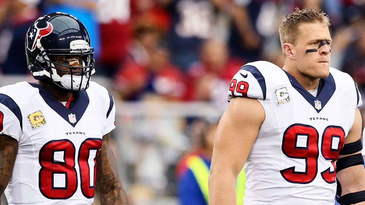 RobKSports's tweet photo. The two greatest Houston Texans of all-time - retired. We're getting old, folks. https://t.co/Xr8mg2XXkH
