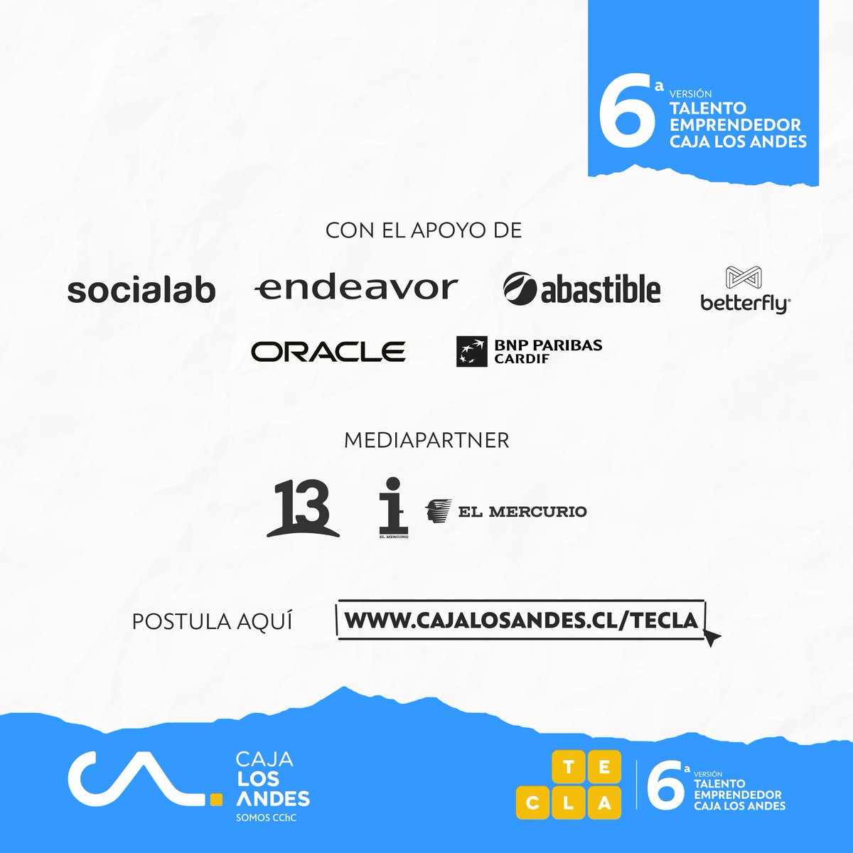 ¿Quieres emprender una nueva aventura? 
En el Fondo Internacionalización de TECLA6, encontrarás una oportunidad para impulsar tu emprendimiento consolidado e ingresar al mercado en México, Miami o Madrid. 

Atrévete y súmate a este viaje con #TECLA6 
www.cajalosandes/tecla