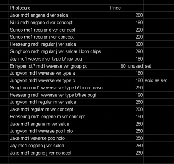 ⌗ wts lfb ph

⤷  onhand, all mint
⤷  please dnc if sensitive 

🛒 help rt pls

t. heeseung hee ni-ki sunghoon hoon jay jake jungwon sunoo md1 m:d1 mdo m:do manifesto day one weverse m d j standard engene regular ver selca concept braso chips pogi bola POB holo unif type a b pc