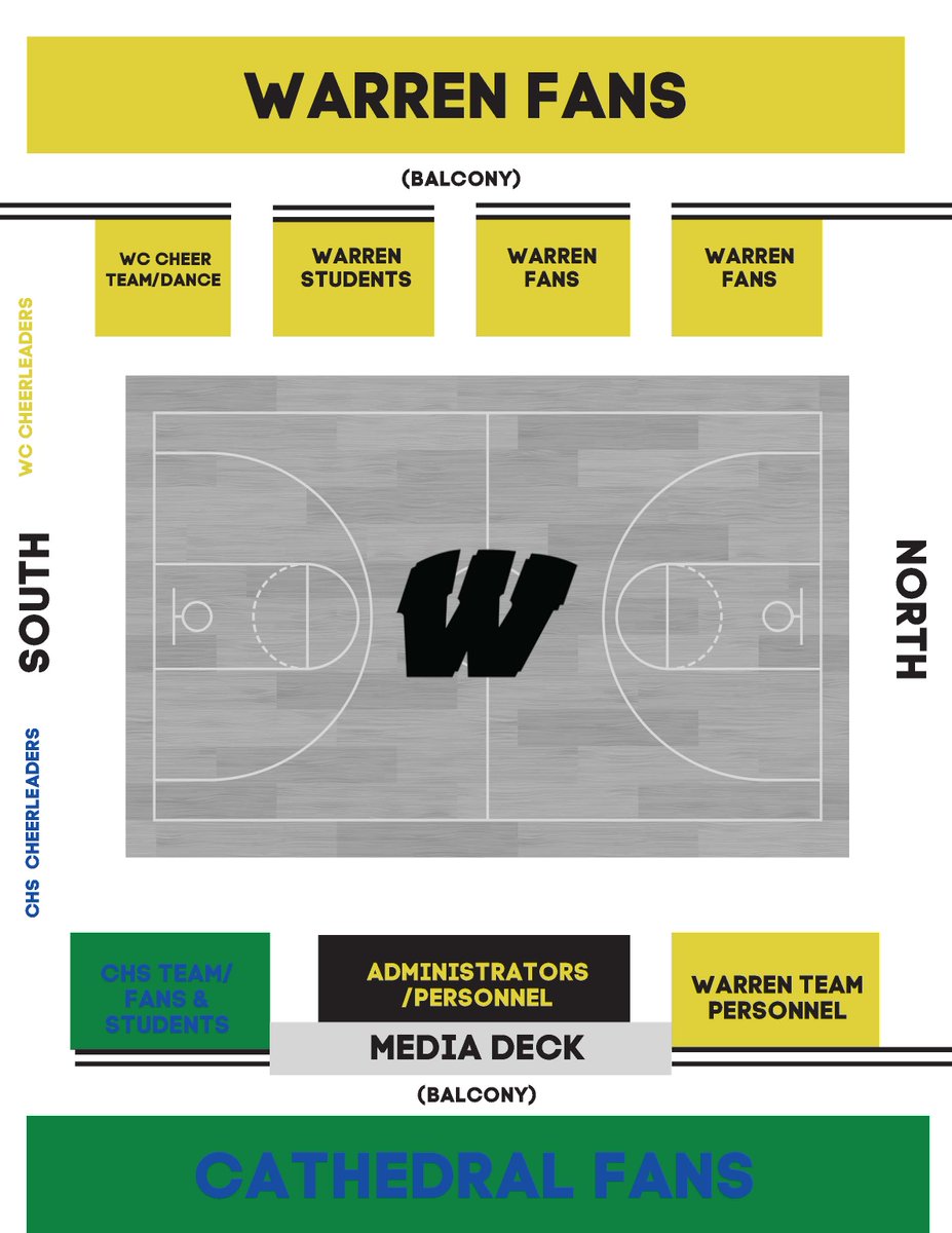Fans, check out seating for tonight's Boys Basketball game at Home. 

🏀Warren Central fans enter door #25
🏀Cathedral fans enter door #26
***Frosh game will be played in fieldhouse. Fans are to still enter through doors 25 and 26 for admission.

<a href="/gochsathletics/">Cathedral Athletics</a> <a href="/WCBballNation/">Warrior Nation</a>