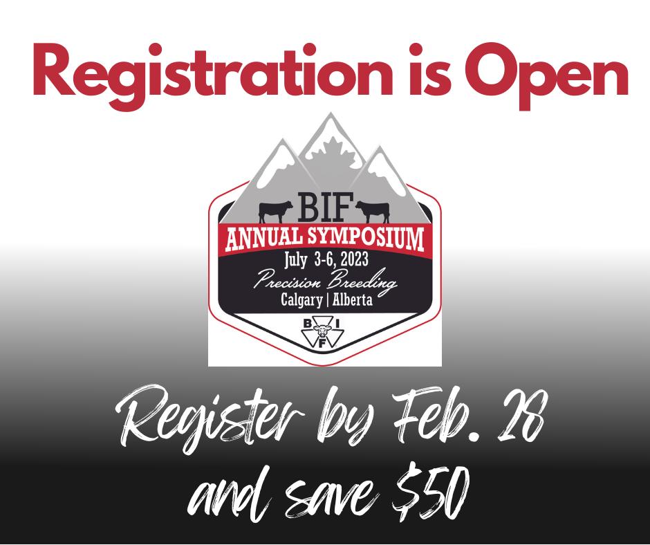BeefImproveFed's tweet image. #BIF2023 registration is open. This year’s Symposium will be hosted July 3-6 in Calgary, Canada. 
The deadline for early registration is February 28. Attendees can save $50 by pre-registering. Online registration is available at BIFSymposium.com.