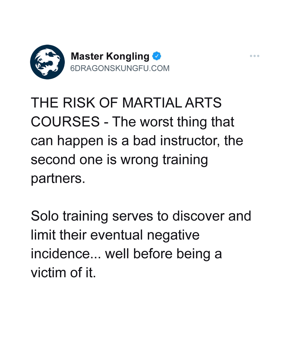 6dragonskungfu's tweet photo. RISKS OF #MARTIALARTS #COURSES: 1 bad #instructor, 2 wrong #training partners. #Solotraining serves 2 limit their incidence…before it is too late
FOLLOW THE CORE COURSE (from white to black belt): https://t.co/UbhTiowP9b
#6DKF #martialartsclasses #homeworkouts #trainingathome https://t.co/makMRDu0kb