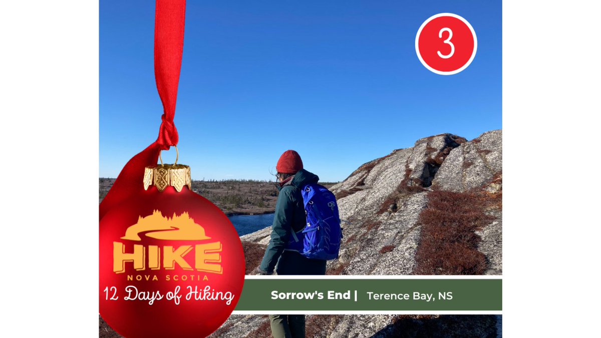 HikeNS's tweet photo. #12DaysOfHiking - Day 3
Sorrow's End, Terence Bay is one of my favourite hikes near Halifax. The trail leads you through wet, boggy, coastal barrens up to a large granite outcrop. In the summer, you’ll find climbers scaling the rock face but in winter - all to yourself. #HikeNS https://t.co/9TCNiUmMke