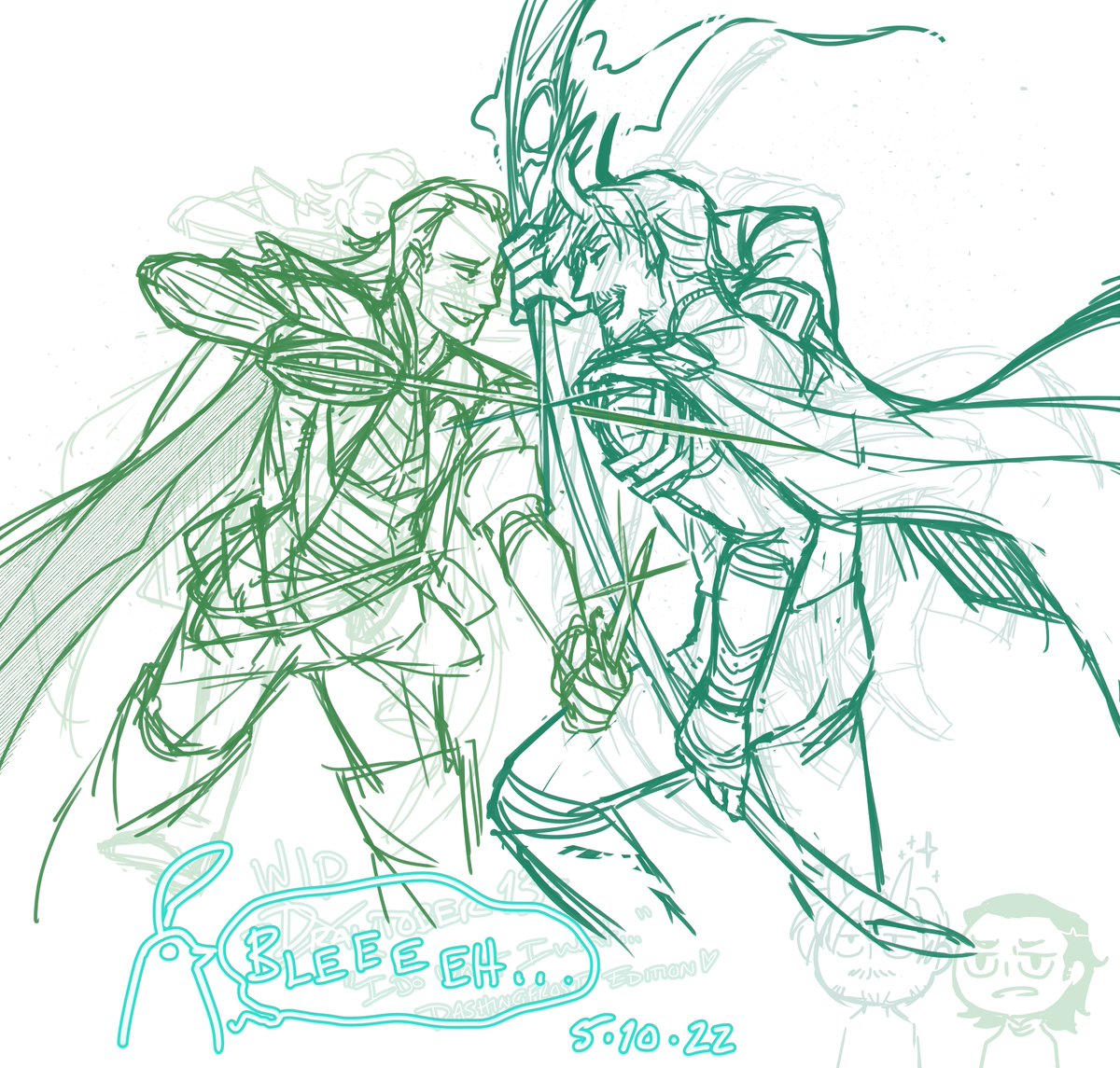 Speakington's tweet photo. -🐍🎉✨-
Refused to draw feet in may and now im like "eehh yeah i guess those are feet and legs suuuureeee"
IDK. I gotta deal with end of the year BS for work so this is probably my last scribble of the year. 
#dashingfrost #fandroki #loki #fandral https://t.co/JlWvLPvxmh