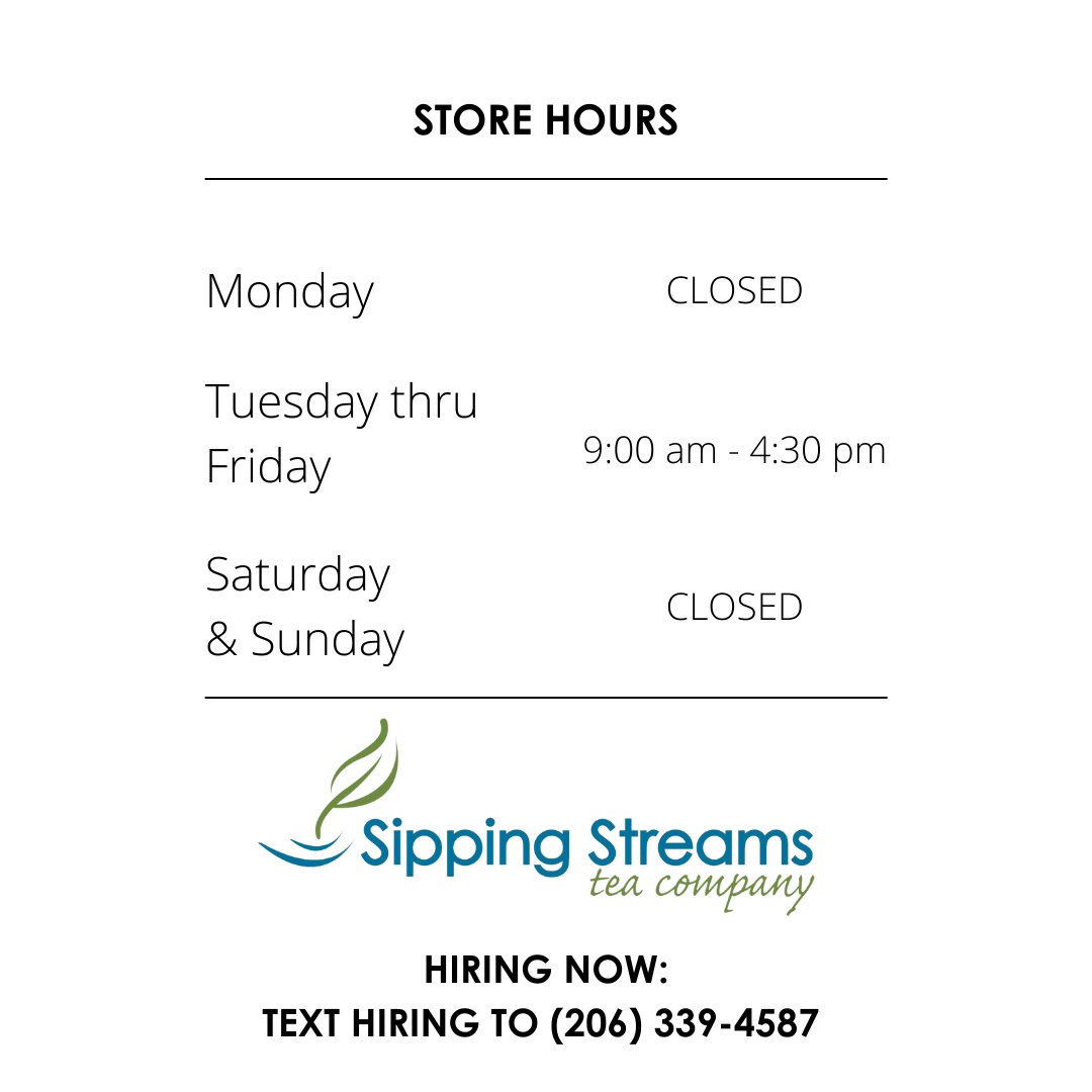 sippingstreams's tweet image. Stop by and see us before the New Year!🎉 Sipping Streams Tea House will be open Tuesday through Friday, but will CLOSE for New Years Eve and New Years Day✨
#shoplocalalaska #supportlocalsmallbusiness #newyearhours