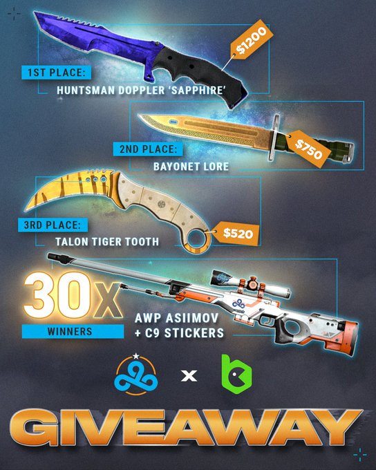 BCGameOfficiaI's tweet photo. 💎 HUGE C9 CS:GO GIVEAWAY 💎

➡️ TO ENTER: https://t.co/7oXkISE4Ka

✅ Follow  @BCGameOfficiaI 

🔁 Retweet this tweet

🗓 Giveaway ends in 14 days! https://t.co/xml2oe6R7Q