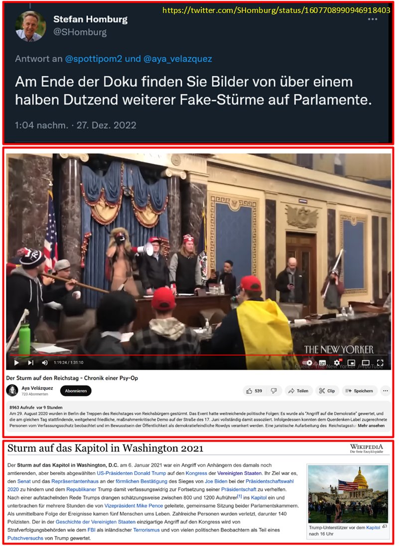 ZuckerZucker3's tweet photo. #Psy_Op?
@SHomburg "Am Ende der Doku finden Sie Bilder von über einem halben Dutzend weiterer Fake-Stürme auf Parlamente."
Die "Doku" zeigt u.a. Bilder des Sturm auf das Kapitol mit 5 Toten & 140 verletzten Polizisten, der als Teil eines Putschversuchs von Trump gewertet wird. https://t.co/qhitiHe7uy