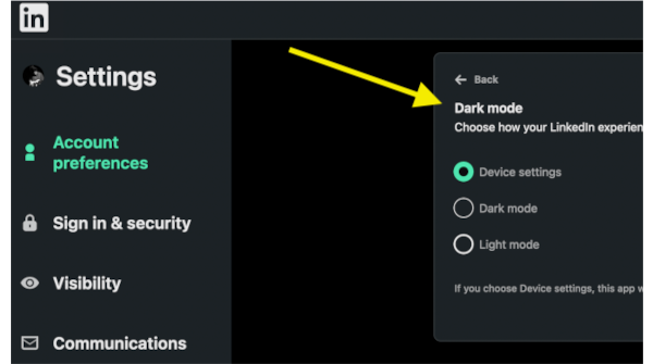 aelitneg's tweet photo. TIL that @LinkedIn has a dark mode. My retinas appreciate it. https://t.co/pmq8dGa8pB