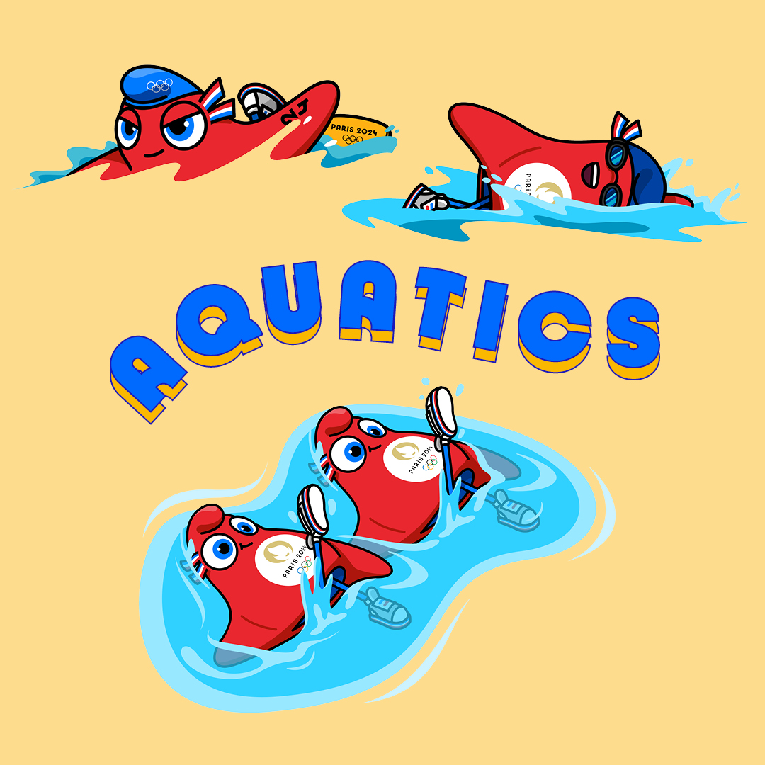 Paris2024's tweet photo. Let’s introduce Aquatics with our #Paris2024 Olympic Mascots 🏊🏼‍♂️🤽

🗓 From July 27th to August 11th
🏟 Aquatics Center &amp; Paris La Defense Arena

Olympic Games ticketing is now open!
Sign up before January 31st 2023
https://t.co/qMOqfldTHn https://t.co/NCYA8STaGn