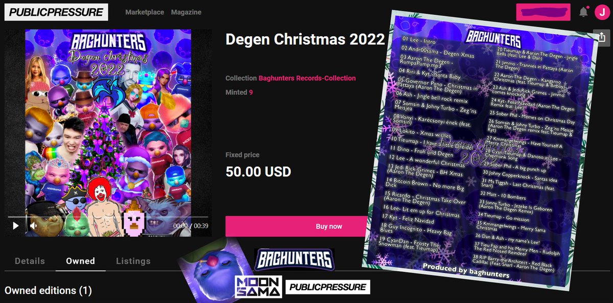 lil_jimmo's tweet photo. 1/ BagHunters wishes you a Happy Christmas in a fun way, once again :)

"Degen Christmas 2022" NFT Music Album, 100% proceeds for Charity.

https://t.co/D5qgJ83bQe

38 tracks by hella BH / @MoonsamaNFT degens. @jointhepressure helping with their Web3 Platform. Thank you, enjoy! https://t.co/VkEwBZFdDR