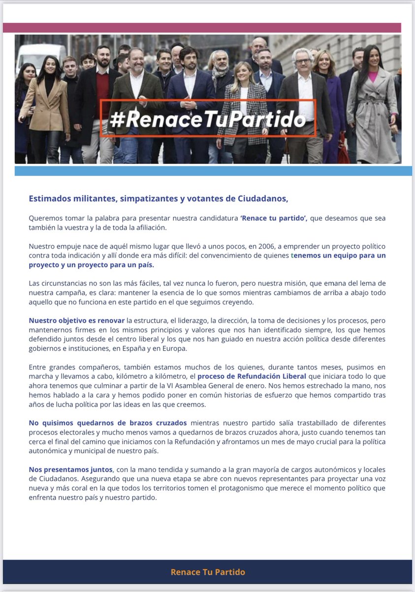 PatriciaGuaspB's tweet photo. Renovar para refundar Ciudadanos.

Ilusión, compromiso y responsabilidad para trabajar juntos por un centro liberal que resurja, reilusione y reconecte con los españoles.

Tenemos un equipo para un proyecto y un proyecto para un país.

#RenaceTuPartido https://t.co/pWWSG4WRcp