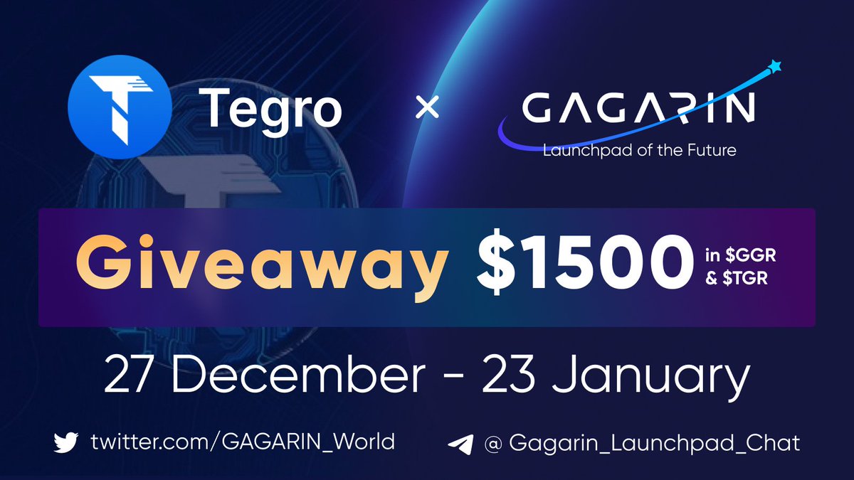 💥On the occasion of the partnership between 
<a href="/GAGARIN_World/">GAGARIN World</a> and <a href="/TGRtoken/">Tegro - TGR</a> - $1500 #giveaway! 

🎁 Price - $1500 (in $GGR &amp; $TGR)
🏆 50 winners 

✅ Like, RT &amp; Tag 3 Friends
✅ Complete #Sweepwidget ⤵️
sweepwidget.com/c/65898-4fz87l…

#BSC #GGR #GAGARIN #Crypto #Web3 #TON #TGR