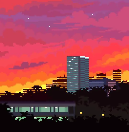 pixel art growth an earlier painting of a city vs my most complex so far  