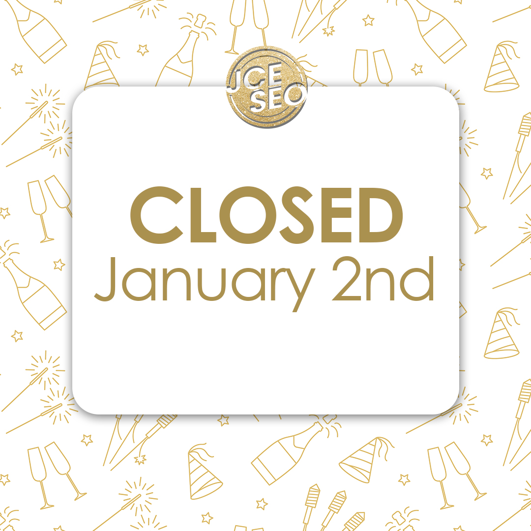 JCESEOExpert's tweet photo. In observance of New Year's Day, our office will be closed Monday, January 2nd.

We will resume normal business hours on Tuesday, January 3rd.

We wish you a safe and Happy New Year! https://t.co/bSs1poFnUb