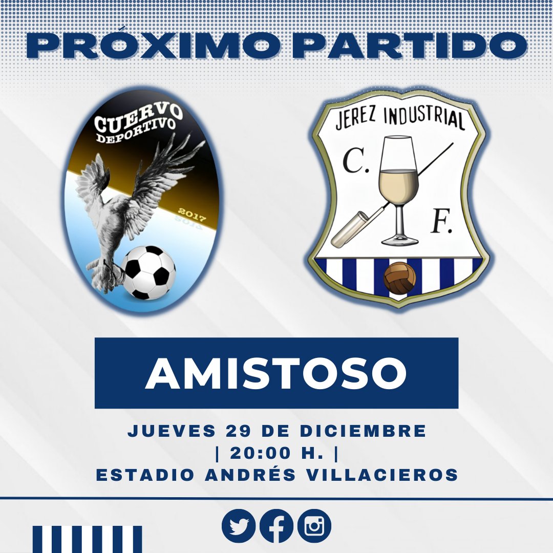 JerezInd_CF's tweet photo. 📢 ℹ️ PRÓXIMO PARTIDO
☑️| AMISTOSO
🗓️| Jueves 29 de Diciembre
🕓| 20:00 h.
🏟️| Estadio Andrés Villacieros
🆚| @CuervoDeportivo
#cuervojerezindustrial
#JICF #ObjetivoVolver #temp2223 #amistoso https://t.co/LxLIZlVyqo
