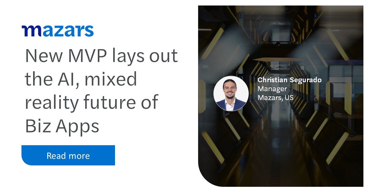 con_johnfrey's tweet photo. Christian Segurado, @MazarsinUS Manager and Microsoft MVP, speaks with @msdynamicsworld about his work with Microsoft technologies in mixed reality and AI, as well as his journey from sports to the Dynamics community. Read more or listen to the podcast: https://t.co/fplTlF3E6T https://t.co/G0HdmzGg1H