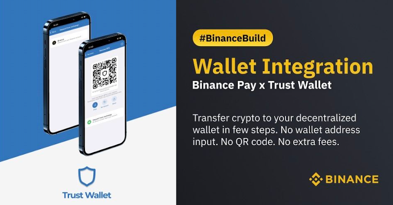 binance's tweet photo. Transfer crypto from your #Binance account to your @TrustWallet seamlessly!

No need for:
🔸 Inputing your wallet address
🔸 Switching between apps
🔸 Extra fees
 
Learn more about this new #BinanceBuild update ⤵️