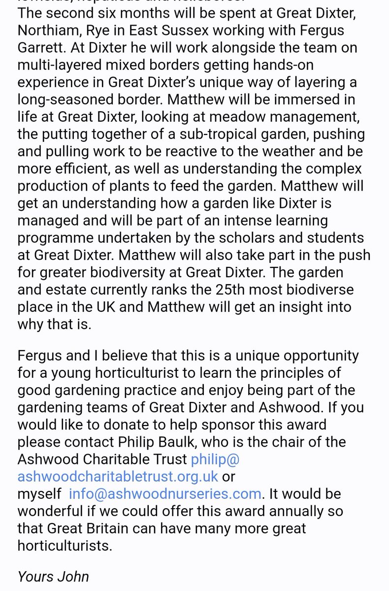This exciting traineeship will help nurture future talent in hort. The Adam Greathead Award will see one young hort train at two great gardens this year: John Massey's Garden <a href="/ashnurs/">Ashwood Nurseries</a> and <a href="/GreatDixter/">Great Dixter</a>. This year's lucky candidate is <a href="/MattPadbury/">Matthew Padbury</a> 
Please read the message from John