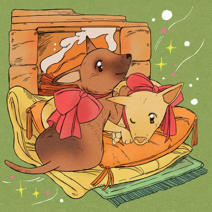 this commission I got from  !!!!!!!! I asked him to draw Dante and Amalthea (me and my gfs dogs) SO CUTE, WE CRIED A LITTLE 