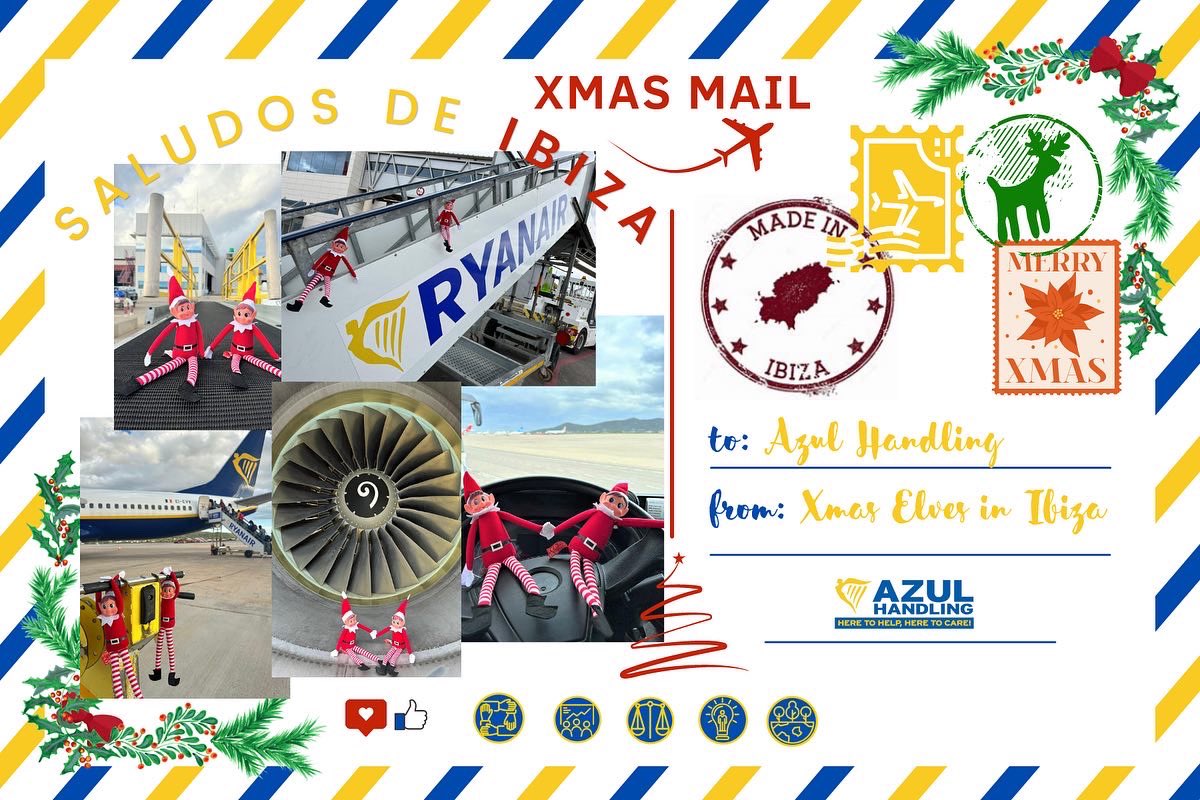 AzulHandling's tweet photo. ¡#Azul, ya hemos acabado nuestro día de travesuras por hoy! Hemos estado trabajando codo a codo en #Ibiza con el gran #EquipAzulIBZ…y ahora nos vamos a relajarnos un poco
#TheAzulWay #HereToHelpHereToCare #FivePillars #OneMission #OneVision #Xmas #Elfos #AeropuertoIbiza @ryanair https://t.co/Wws4dyIawp