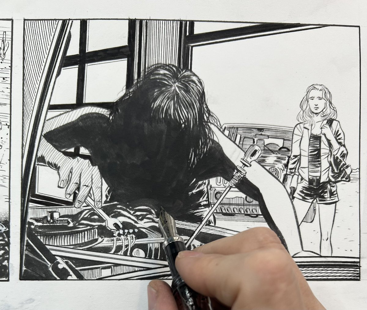 dcooneyart's tweet photo. I’m not resting on my laurels during winter break, just recharging (cold crud kicked my ass last week) and catching up on work/commissions.⚡️✍🏼 ☕️
Inked with @twsbi #vac700r #extrafinepoint #broad #1.1mmstub #winsornewton #sablebrush https://t.co/qPf5b5IsR0