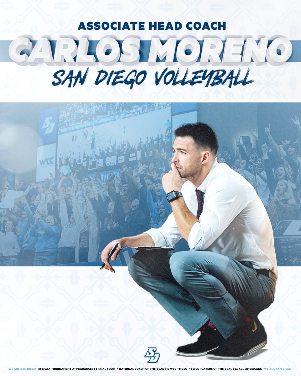 USDVolleyball's tweet photo. An elite volleyball mind joins an elite program.

Join us as we welcome Carlos Moreno to San Diego as our new associate head coach!

🗞: https://t.co/2bg7qwq42Y

#GoToreros https://t.co/umDYGSS7Mo