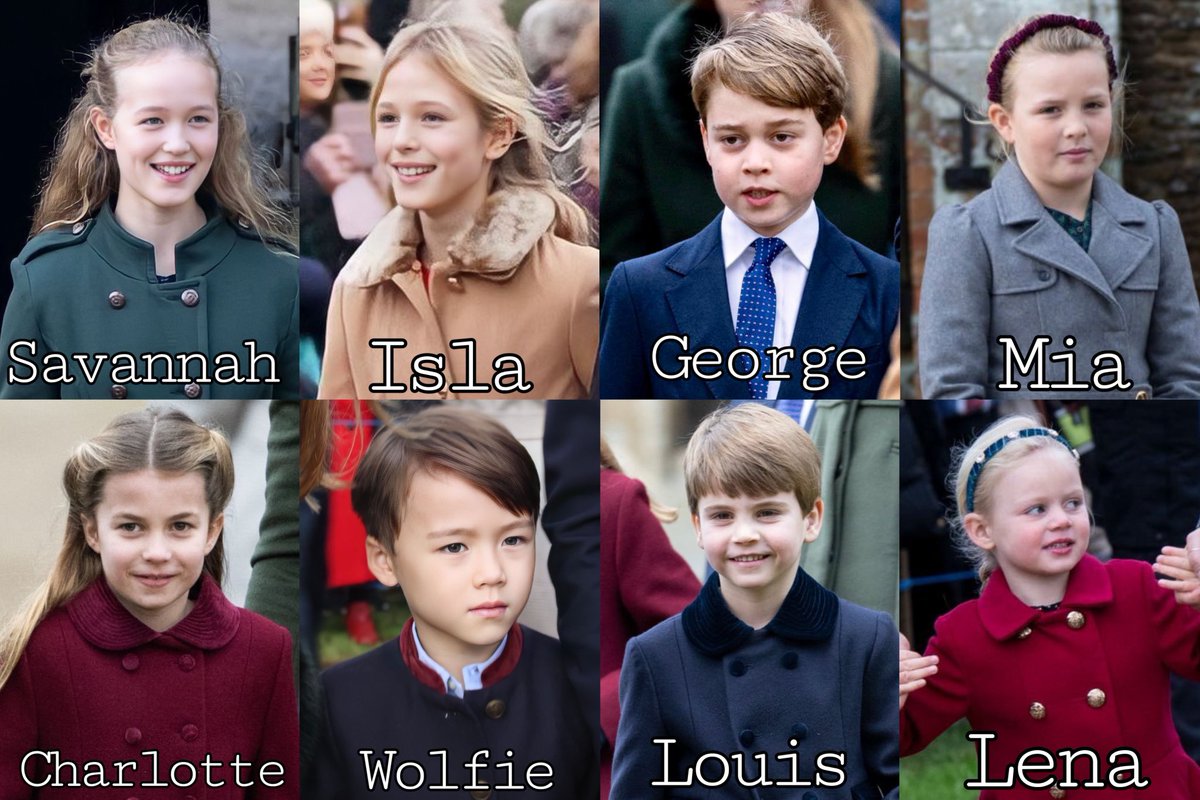 royalcousins_'s tweet photo. Savannah Phillips, Isla Phillips, Prince George, Mia Tindall, Princess Charlotte, Christopher ‘Wolfie’ Mapelli Mozzi, Prince Louis &amp; Lena Tindall at the Christmas Church Service at Sandringham!😍 https://t.co/vmGCSZ4hvE