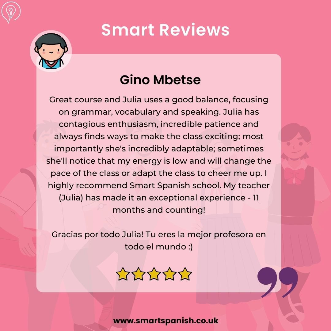 smart_spanish's tweet photo. (ES 🇪🇸) Mira lo que nuestros estudiantes dicen de nosotras y Smart Spanish. 🎉

Gracias por tu apoyo. 

#SmartSpanish
#SmartReviews
#spanishlessons
#clasesdeespañol 

📍#Barcelona 
📍#Basingstoke
📍#London https://t.co/ajHBjb4SEA