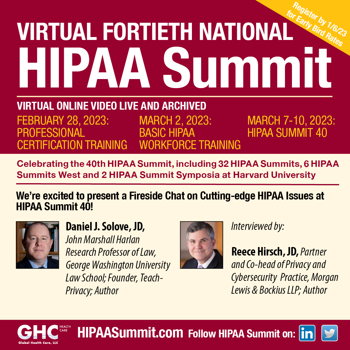I’ll be speaking at the Virtual 40th National #HIPAA Summit (March 7-10, 2023) in a keynote fireside chat on cutting-edge HIPAA issues (with Reece Hirsch) hipaasummit.com  <a href="/hipaasummit/">HIPAA Summit</a>  Great lineup of speakers for this event!