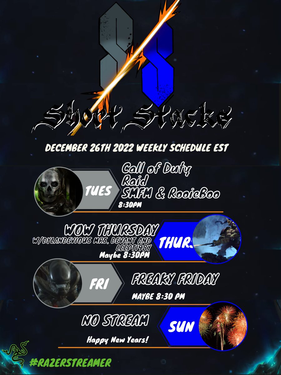 ShortStacks55's tweet photo. This week schedule will be different due to the new year! Happy New Years everyone! https://t.co/IWij7tnaN0