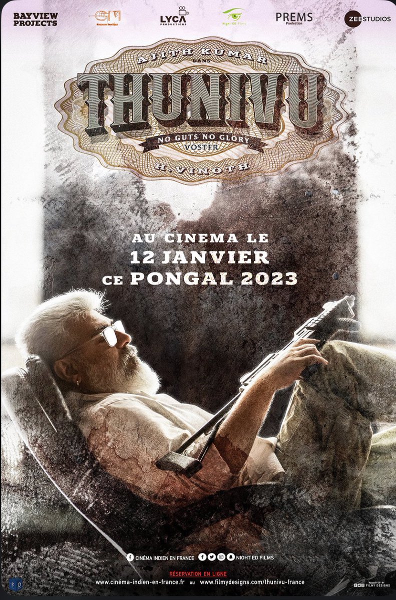 Thileep_Off's tweet photo. France distributors @NightEDFilms ´s official poster🔥🔥#ThunivuPongal

A premiere is planned #ThunivuFrance 
#Thunivu https://t.co/DCFl0MbZEY