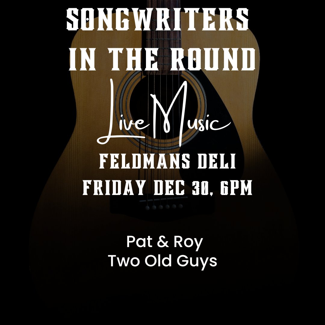 TwoOldGuysMusic's tweet photo. @feldmansdeli Join us for some tasty original music at https://t.co/c48D9GXKxl, Fri 6pm, with friends Pat &amp; Roy, and the Two Old Guys https://t.co/tbTo161X2n