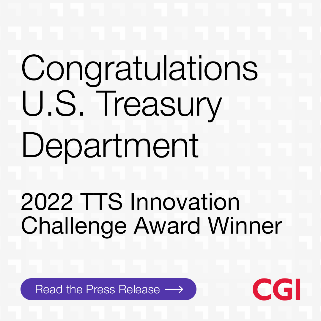 CGI_USFederal's tweet photo. Weโre excited to announce that our nominee @USTreasury was recognized at the @AGACGFM #TTS22 as the FY 22 Innovation Challenge winner for their innovative G-Invoicing solution.
Read the full release at the link below.
๐ https://t.co/Xpuq5uRQhW ๐
#WeAreCGI #FinTech https://t.co/cTZZuL7tRl