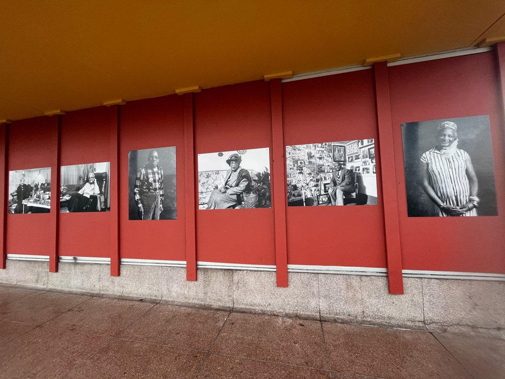 MultCoHealth's tweet photo. Last week we visited 3 art installations outside the Northeast Health Center. Portraits of Indigenous Portlanders from #WeAreTheLand, photos of Black elders by Richard Brown, and an African-themed mural by Adriene Cruz. @indigenaio @blackportlander @multco @oregonmetro https://t.co/eOVqn4Z3Av