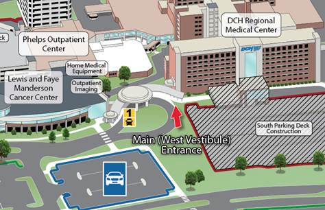 TuscaloosaCoEMA's tweet photo. THREAD: 
On Monday, January 2, 2023, the South Parking Deck and South Lobby Entrance at DCH Regional Medical Center will close as the construction crew prepares the deck for demolition and replacement. https://t.co/sR7WCi9vP2