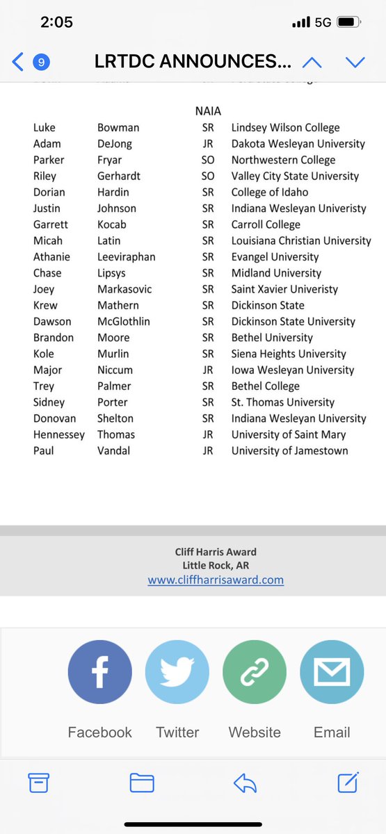 The finalists for The Cliff Harris Award recognizing the best defensive player in the ⁦<a href="/NAIA/">NAIA</a>⁩ were just released. Congratulations ⁦<a href="/LukeBowman39/">Luke Bowman</a>⁩ …the leading tackler and sack artist in the history of ⁦@LWC_Football⁩ !