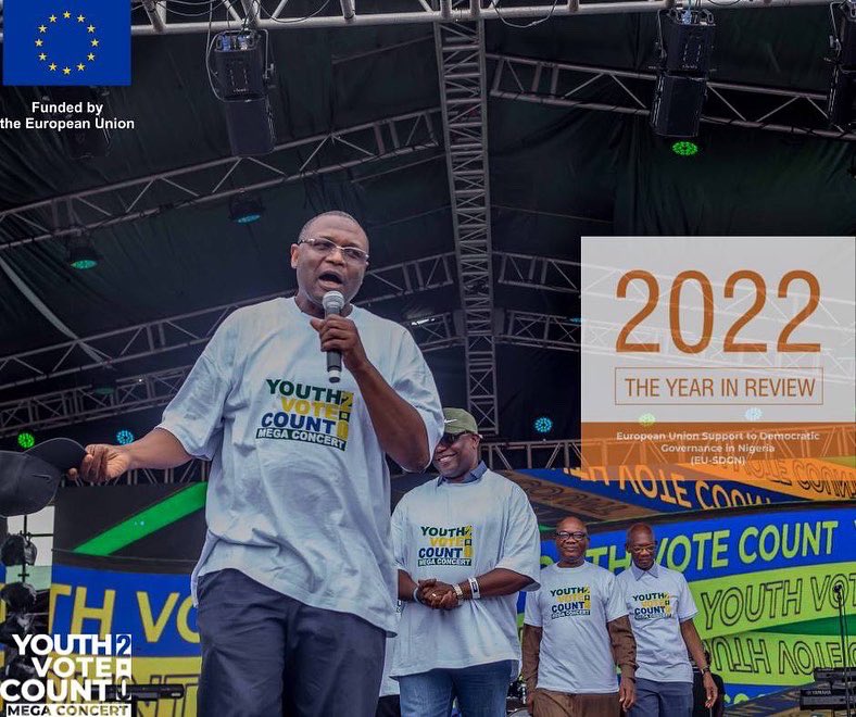 EU_SDGN's tweet photo. #2022InReview: “Please, assure me that you will register, pick your PVCs and vote. I also assure you that your vote will count.” ~ INEC Chairman, Professor Mahmood Yakubu at the #YouthVoteCountNG Mega Music Concert - June 11, 2022. 
-~~~~~~~~~~~~~~~~
Go and collect your PVC https://t.co/iX0gwxnt01