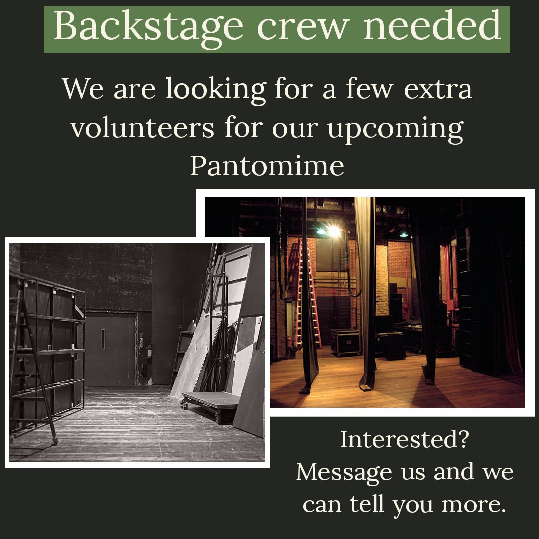 Fancy being part of our awesome backstage crew? Or know someone who might?
Tag them or message us for more information. 
We are looking for some extra help in our upcoming pantomime at the end of January.