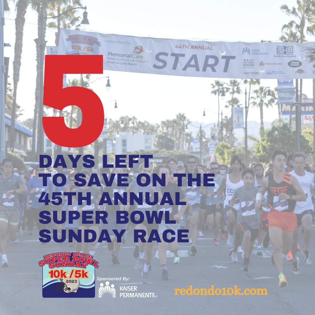 Village Runner (@villagerunner) on Twitter photo Prices for the 45th Annual Super Bowl Sunday Race go up on January 1, 2023. Sign up today & save! Link in bio.
We are proud to put on this event with the <a href="/redondochamber/">Redondo Chamber</a> & to sponsor this South Bay tradition!
#VillageRunner
#2023RedondoBeachSuperBowl10k Prices for the 45th Annual Super Bowl Sunday Race go up on January 1, 2023. Sign up today & save! Link in bio.
We are proud to put on this event with the <a href="/redondochamber/">Redondo Chamber</a> & to sponsor this South Bay tradition!
#VillageRunner
#2023RedondoBeachSuperBowl10k
