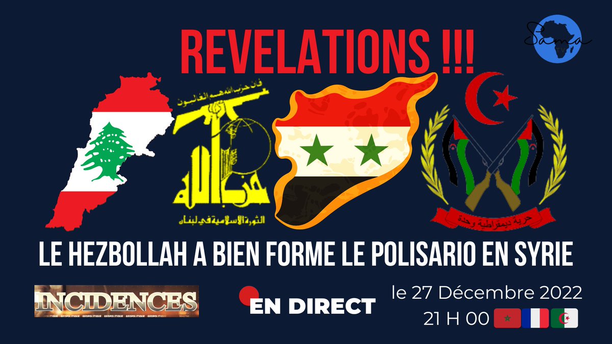 cregmasa's tweet photo. «Les LIVES d’Incidences»
Révélations !!! Le #Hezbollah a bien formé le #Polisario

En Direct sur 

https://t.co/BtsQ0fi3uq via @YouTube

#Ferhat #Kabylie #Tebboune #ANAVAD #MAK #Sahara #Sahel #Senegal #France #Macron #Maroc #iran #Algerie #takvaylit #MAK #Libye #kabyle #Tunis https://t.co/jUhEX6H90q