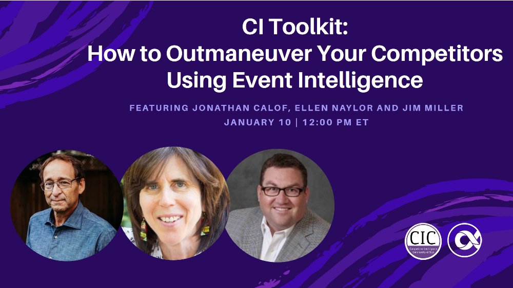 Don't forget to register for SLA CIC's Webinar: "Gaining Market Insights from Events. How to Outmaneuver Your Competitors Using Event Intelligence" Tuesday, January 10 @ 12:00PM ET

Register at aurorawdc.zoom.us/webinar/regist…